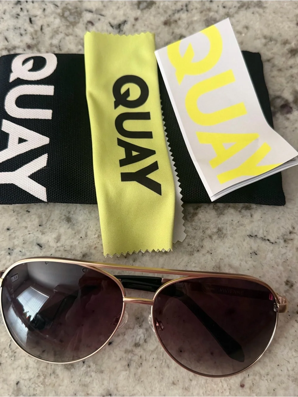 Quay Australia Aviator Sunglasses - Gold Frame, Black/Brown Lenses